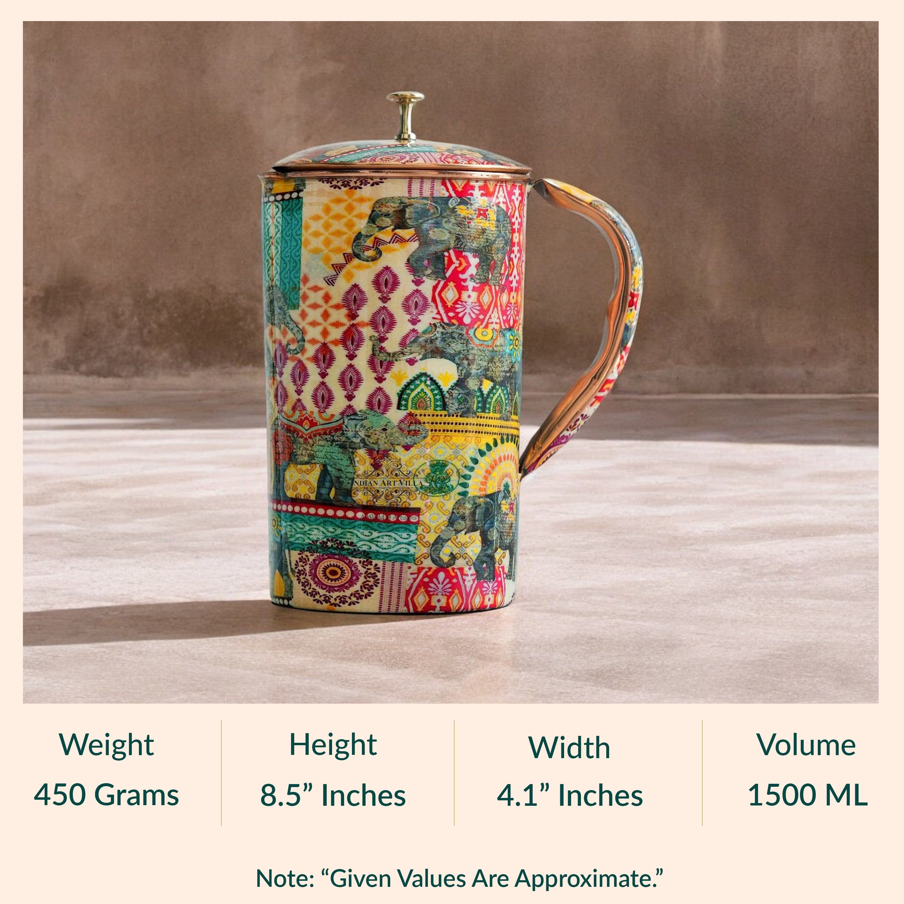 Pure copper printed jug padharo mhare desh design traditional print, 1250 ML